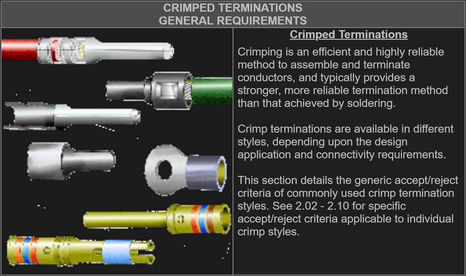 CRIMPED TERMINATIONS GENERAL REQUIREMENTS